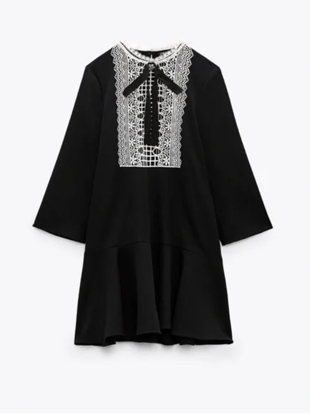 ZARA Contrast Lace Bow Peplum Dress | Size M